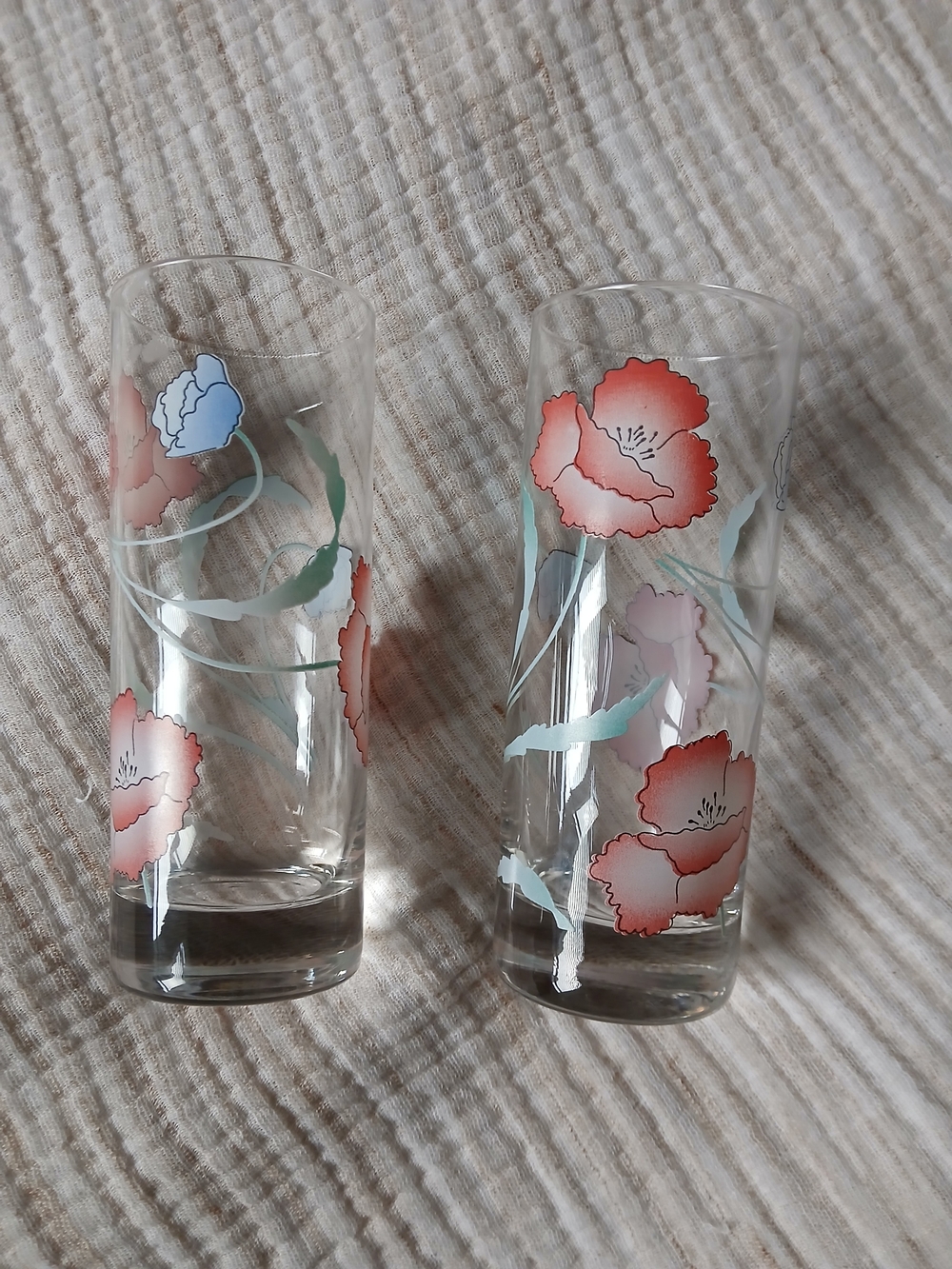 Floral Poppy Glass Tumbler Set - Vintage Luminarc Island Pavot Glass